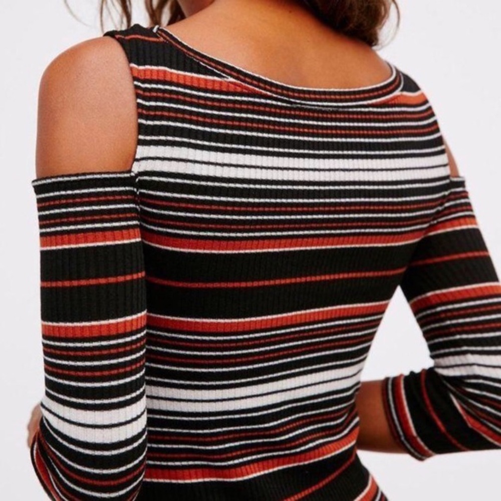 Free People  Cold-Shoulder Striped knit Top